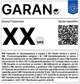 Official GARAN guarantee label (Annex II, Regulation (EU) 2025/1960)